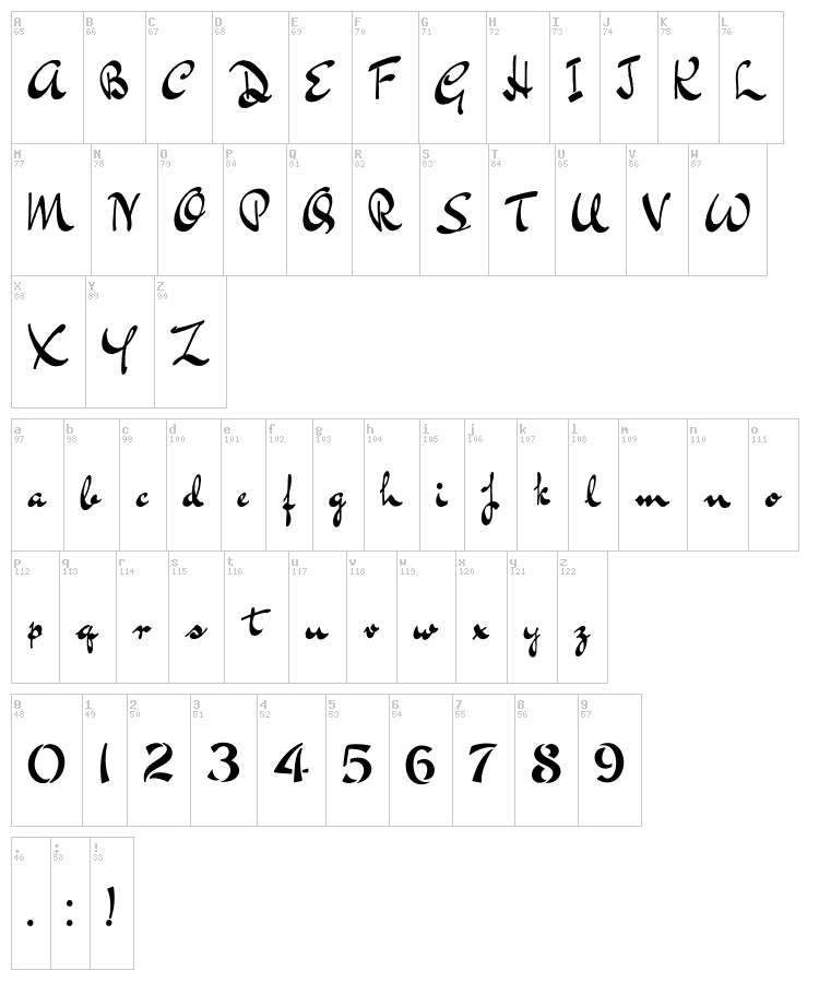 Bluelmin Kisaburo font map